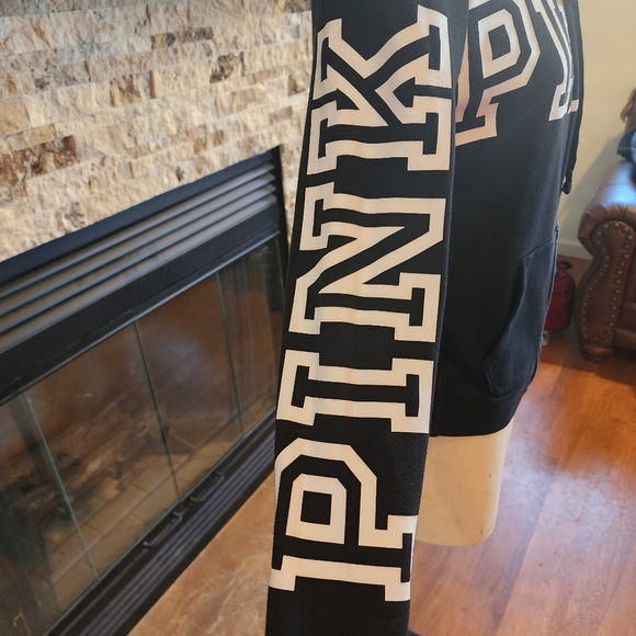 PINK Hoodie with Lettering, Attached Hood, Side Snaps Long Sleeves Size XS - Picture 7 of 11